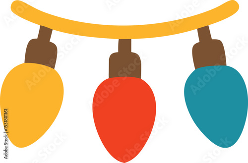 Icon Festive string of Christmas lights with yellow, red, and blue bulbs, suspended from a cheerful yellow wire, creating a joyful holiday decoration.