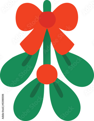 Icon Festive mistletoe decoration with a bright red bow and berries, perfect for holiday season greetings and invitations