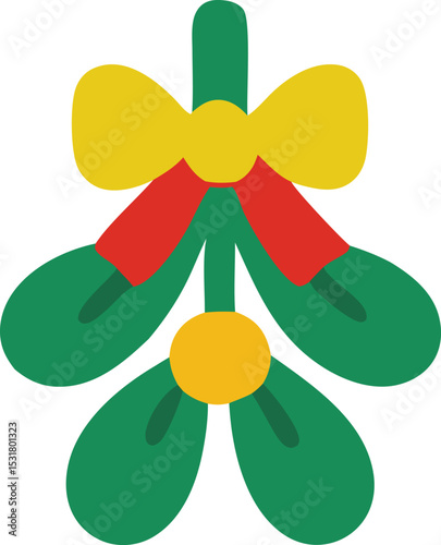 Icon Festive mistletoe illustration with a yellow bow and red ribbon for holiday decoration and celebrations