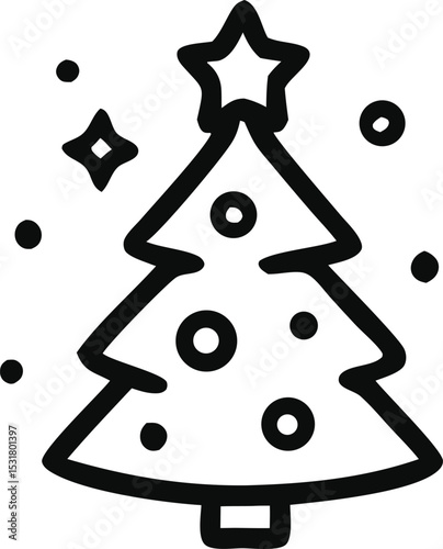 Icon Festive Christmas Tree with Star and Ornaments Vector Illustration for Holiday Season Celebrations and Decorations