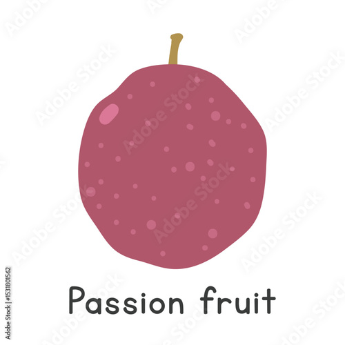 Passion fruit flat vector illustration. Purple passion fruit cartoon clipart style isolated on white background. Tropical and Exotic fruit concept