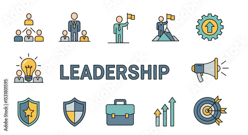 Leadership Icons  Teamwork, Strategy, & Success - Vector Illustration