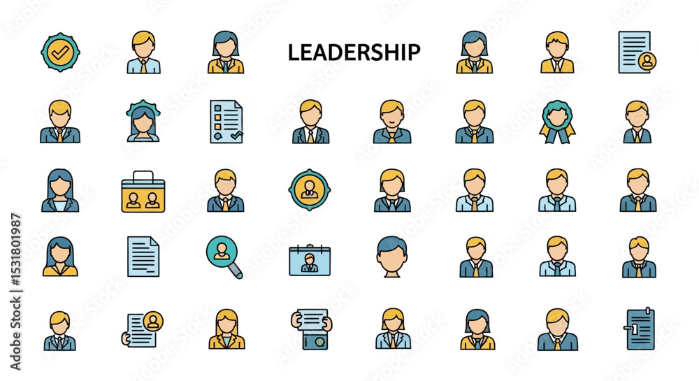 Fototapeta premium Leadership Icons Diverse Team, Management, and Success Symbols