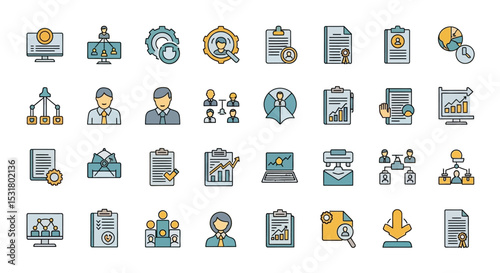 Flat Icon Set Business, Management, and Teamwork Concepts