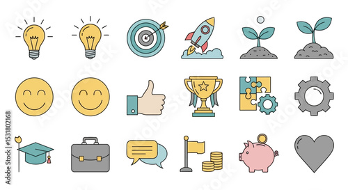 Success, Growth, and Innovation A Collection of Flat Icon Graphics