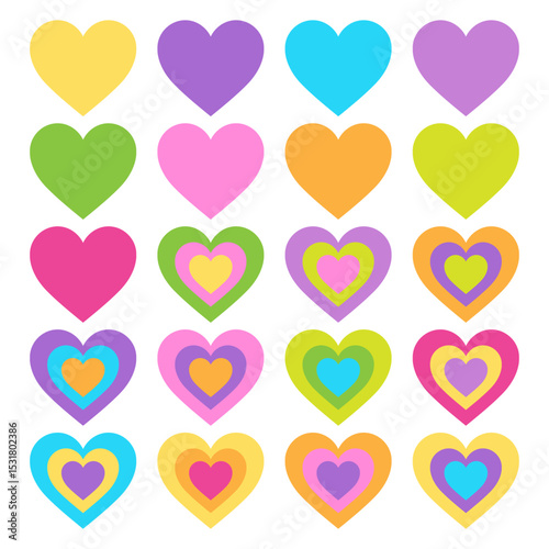 set of hearts with fluorescent colors