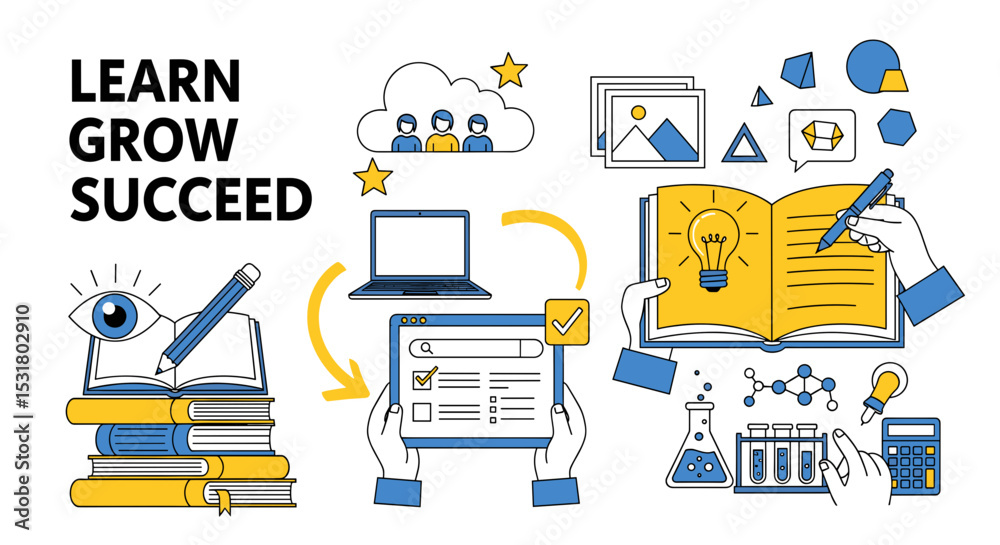 Knowledge Ascent: A vibrant illustration encapsulates the essence of educational growth, with symbols representing learning, development, and achievement.