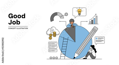 Good Job Concept Illustration: An imaginative illustration that evokes productivity, depicting individuals working together towards shared targets.