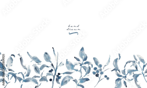 水彩画。水彩タッチのモノクロのベクターイラスト。モノクロの植物画。夏の植物フレーム。Watercolor painting. Black and white vector illustration with watercolor touch. Black and white botanical drawing. Summer plant frame.