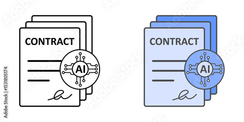 Contract with AI chip overlay icon representing intelligent contract analysis, automated legal review, and digital lawtech integration.