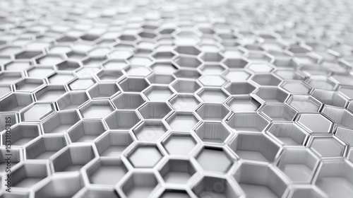 Close up view of silver metallic hexagonal honeycomb pattern creating futuristic and geometric texture with reflective surfaces