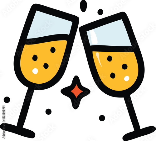 Icon Two champagne glasses toasting with sparkling bubbles in a celebratory cheer, a festive illustration for special occasions
