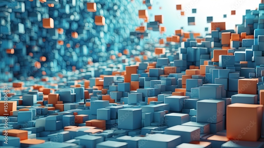 Fototapeta premium Blue and Gold Cubes in Abstract Composition