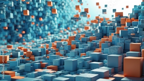 Blue and Gold Cubes in Abstract Composition