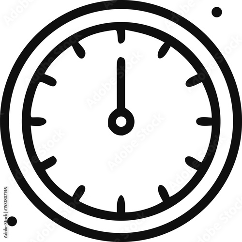 Icon A simple line art clock face illustration displaying the time at twelve o'clock with hour marks and a minimalist design aesthetic for timekeeping.
