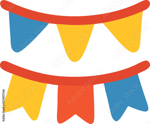 Icon Colorful bunting banner decoration featuring festive pennants hanging on a string for celebratory events and party decor