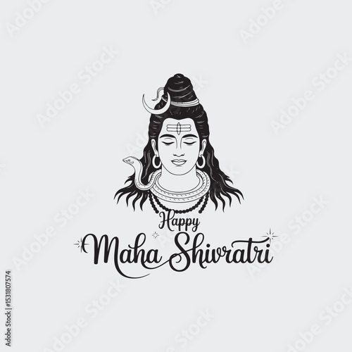 Illustration of Lord Shiva with Trident and Snake for Happy Maha Shivratri Celebration on Light Background