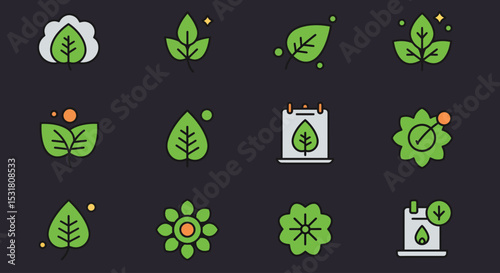 Eco friendly icons nature design elements perfect for your projects vibrant green leaves