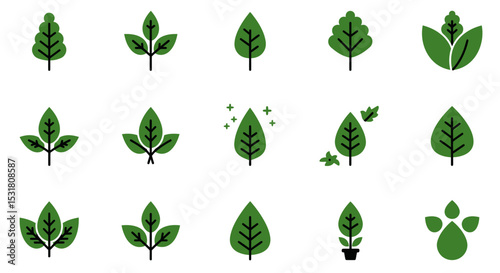 Lush green leaves nature icons perfect for eco designs vibrant and fresh