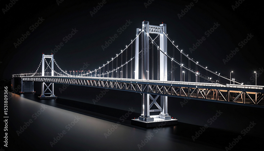 Obraz premium Illuminated Suspension Bridge at Nighttime Stunning Night View of Modern Architecture