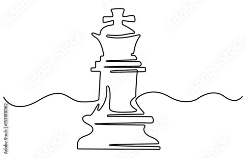 Single one line drawing chess pieces aligned, luxury hand drawn or engraving. King, Queen, Bishop, Knight, Rook, Pawn. Leader success concept. Continuous line draw design graphic vector illustration