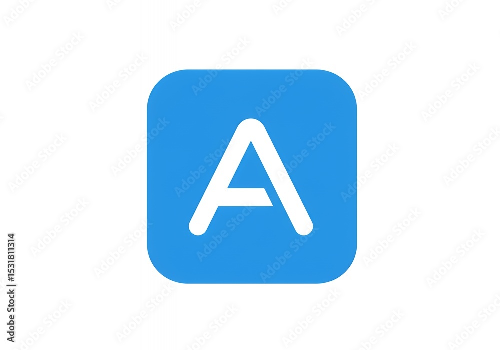 Letter A in Blue Square on White Letter A in Blue Square on White