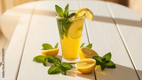 Artistic lime and orange garnish on elegant cocktail. photo