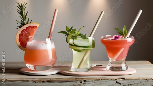 Fruit cocktail with double glasses and citrus garnish. photo
