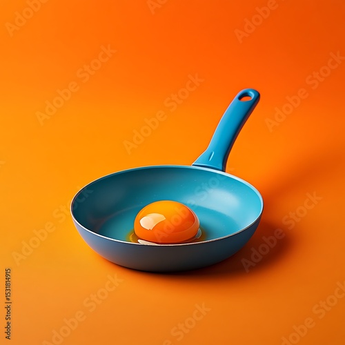 Raw Egg Yolk in a Blue Pan on Orange Backdrop, Vibrant Food Still Life Studio Shot