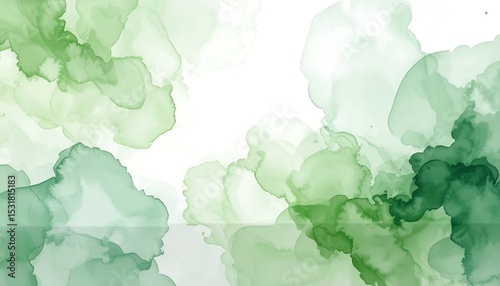 Abstract watercolor green shapes on white background