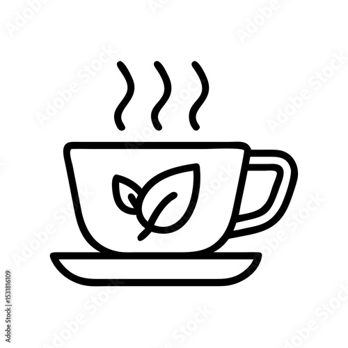 Herbal tea cup with steaming design on a saucer  