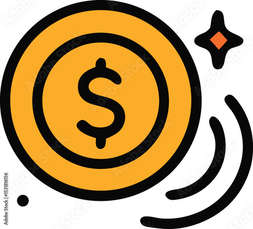 Icon Shiny golden dollar coin illustration with sparkle effects symbolizing wealth and financial prosperity