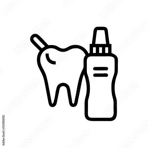 Tooth and dental care bottle in simple line art design  