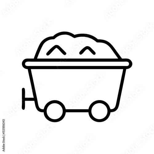 Coal cart filled with coal in a simple line drawing style  
