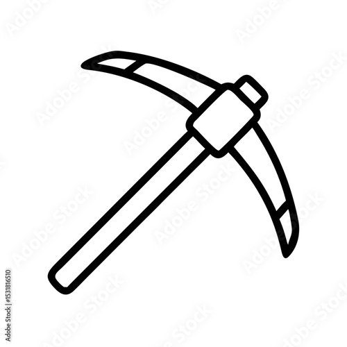 Mining pickaxe in a minimalist design with black outlines  
