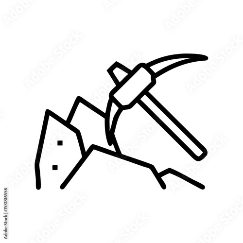 Mining tools with pickaxe against a mountain landscape illustration  