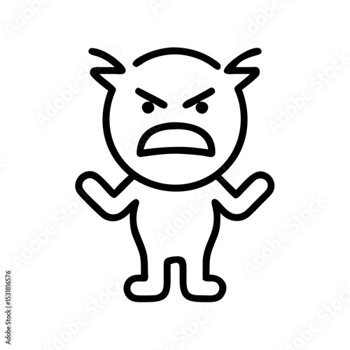 Cartoon character expressing anger with raised arms and frown  