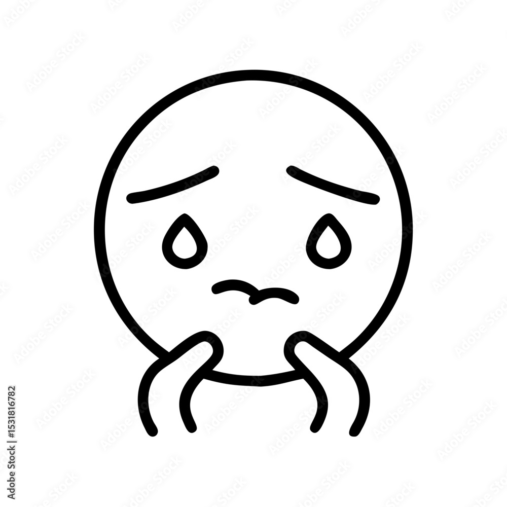 Sad emoticon expressing anxiety with tearful eyes and worried hands Sad emoticon expressing anxiety with tearful eyes and worried hands