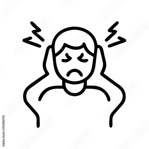 Frustrated person covering ears while experiencing loud noise  