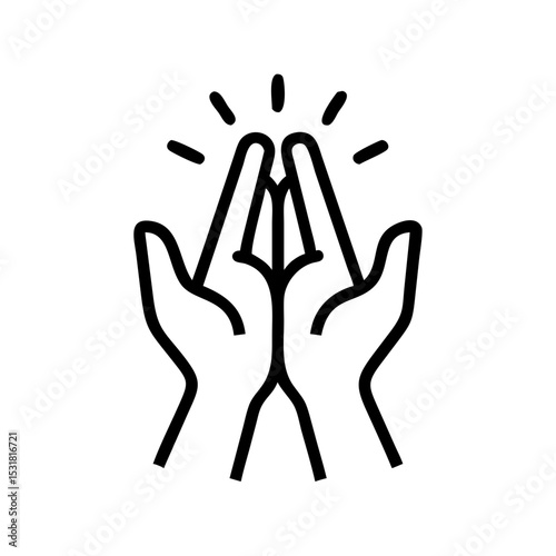Line art hands coming together with rays of light above them  