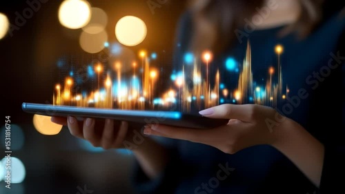 Wallpaper Mural Woman Holding Tablet With Projected City Data Graph Torontodigital.ca