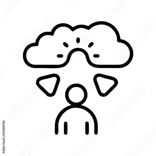 Person experiencing uncertainty with cloud and rain icons above