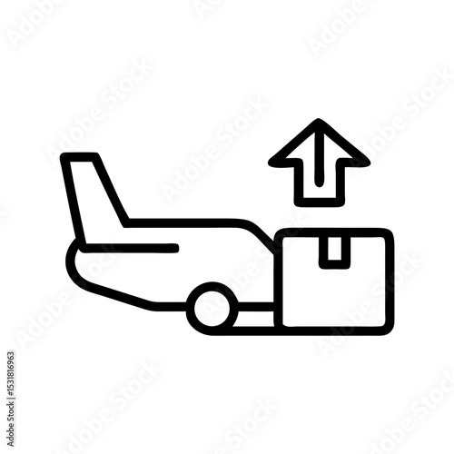 Plane with cargo box and upward arrow indicating delivery process  