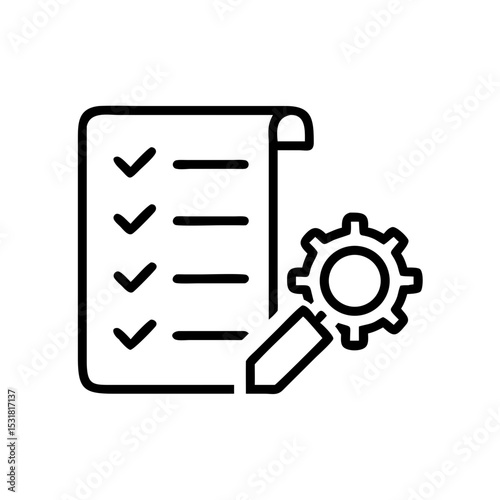 Checklist document with checkmarks and gear icon illustration  