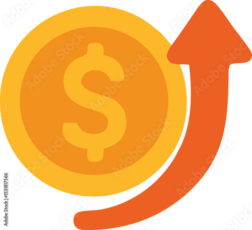 Icon Rising dollar coin with upward arrow indicating financial growth and investment success for prosperity