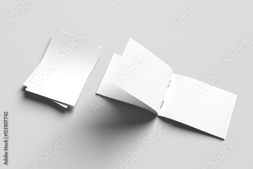 Flyer a4 with Soft cover landscape brochure, magazine, book or catalog mock up, White blank sheets of a4 paper, Transparent background.