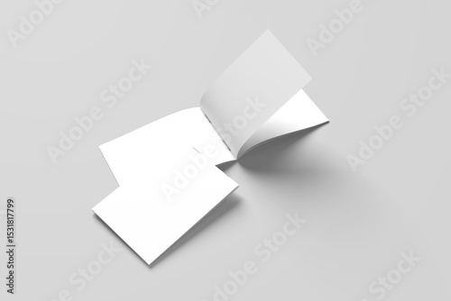 Mockup of an open (top) and closed (bottom) two-page booklet, notebook, brochure, magazine, book, White A4 Blank Landscape Brochure flyer