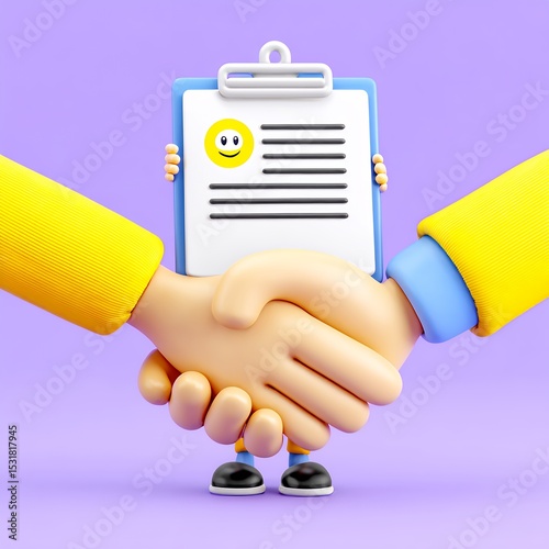 3D Render of Cartoon Characters Shaking Hands with Positive Feedback Form