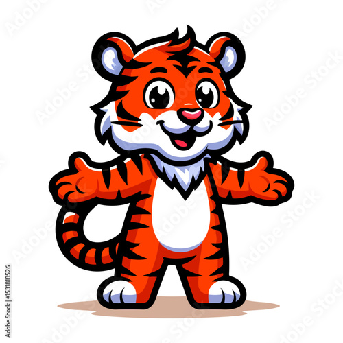 Adorable Cartoon Tiger Cub: Friendly Jungle Cat Illustration
