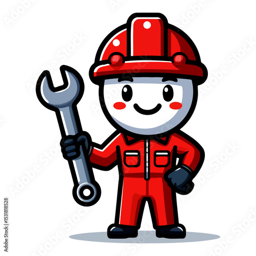 Smiling Mechanic Cartoon Character Holding Wrench: Repair, Maintenance, and Industry